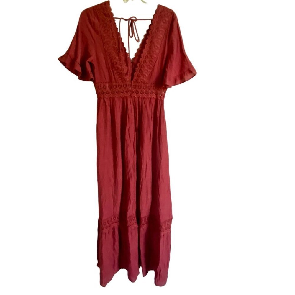 Wishlist Boho Short Sleeve Crochet Maxi Dress Women's Small NEW NWT